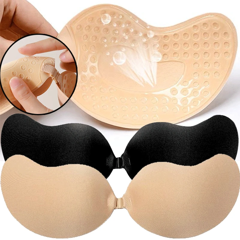 Plunge Bra Push Up - Reusable Adhesive Nipple Covers A-D Cups,
