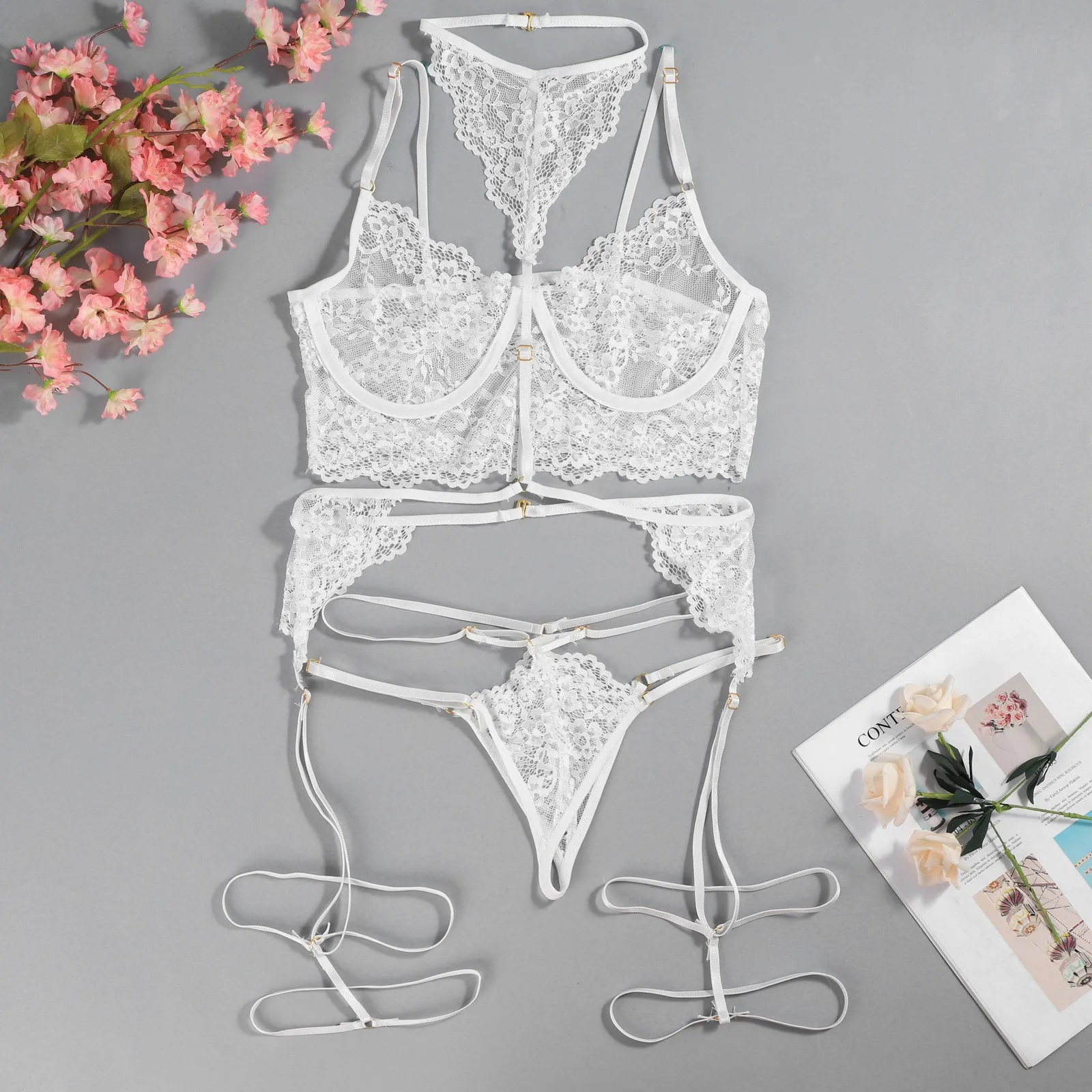 Porn 3pcs Lace Underwear Set W - Lace Bralette Set ulasan dan harga