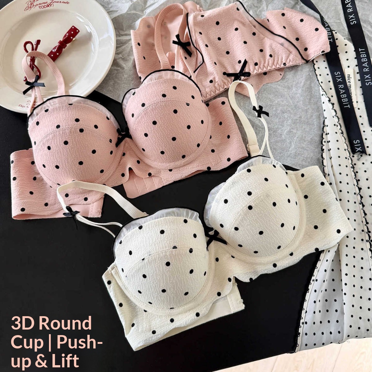 Lace Polka Dot Bra Two-Piece S - Cotton Bra Everyday ulasan dan harga
